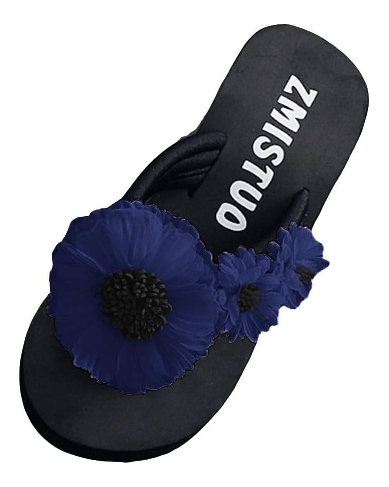 Sandals Women Dressy Summer Strappy Non Slip Sandals Ring Toe Flower Slide Platform Sandal Beach Shoes Slippers Navy $10.82 S...