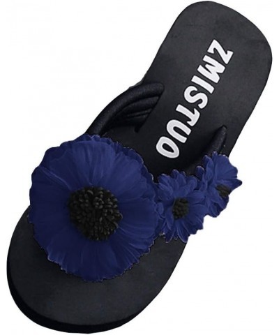 Sandals Women Dressy Summer Strappy Non Slip Sandals Ring Toe Flower Slide Platform Sandal Beach Shoes Slippers Navy $10.82 S...