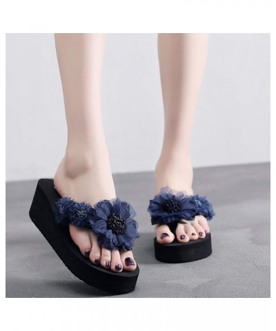 Sandals Women Dressy Summer Strappy Non Slip Sandals Ring Toe Flower Slide Platform Sandal Beach Shoes Slippers Navy $10.82 S...