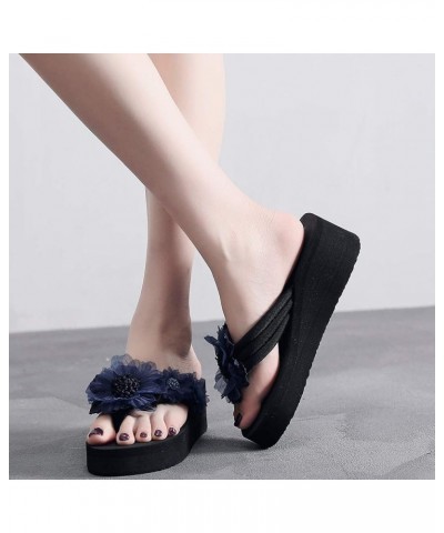 Sandals Women Dressy Summer Strappy Non Slip Sandals Ring Toe Flower Slide Platform Sandal Beach Shoes Slippers Navy $10.82 S...