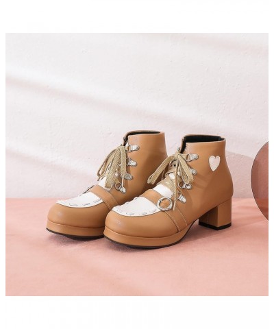 Women Mid Heel Ankle Boots Block Heel Party Boots Lace Up Round Toe Cute Booties With Platform Two Toned, Size 0.5-12.5 Yello...