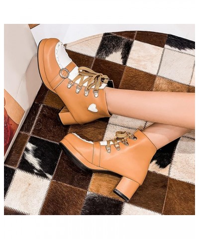 Women Mid Heel Ankle Boots Block Heel Party Boots Lace Up Round Toe Cute Booties With Platform Two Toned, Size 0.5-12.5 Yello...