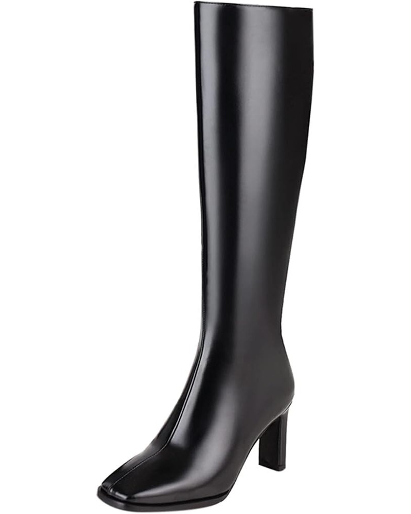 Ladies Fashion High Heels Square Toe Winter Riding Boots Black Without Fur $31.75 Boots