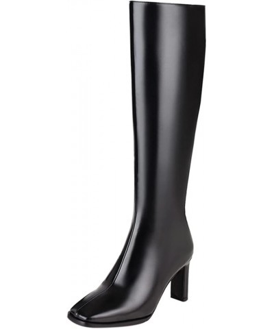 Ladies Fashion High Heels Square Toe Winter Riding Boots Black Without Fur $31.75 Boots