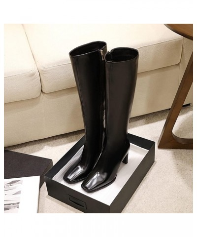 Ladies Fashion High Heels Square Toe Winter Riding Boots Black Without Fur $31.75 Boots