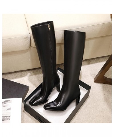 Ladies Fashion High Heels Square Toe Winter Riding Boots Black Without Fur $31.75 Boots