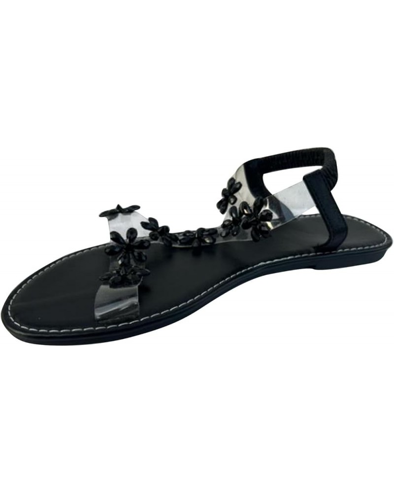 Sandalias tiras mujer zapatos s transparentes diamantes imitación sandalias correa una línea verano viaje diario Q-894 Black ...