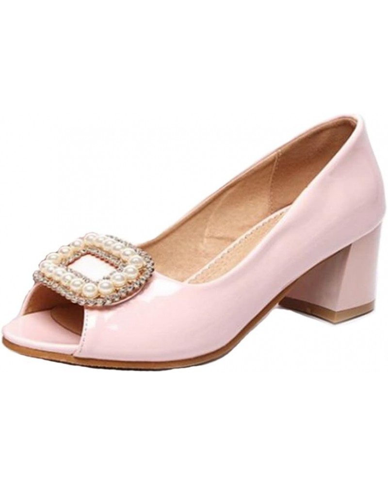 Women Sandals with Peep Toe and Chunky Heel Comfortable Working Shoes with Plus Pink $23.59 Pumps