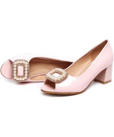 Women Sandals with Peep Toe and Chunky Heel Comfortable Working Shoes with Plus Pink $23.59 Pumps