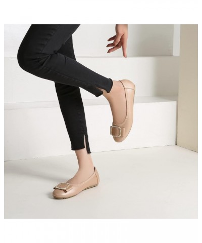 Women's Comfortable Flat Shoes - Round Toe Classic Cute Bow Metal Buckle Slip on Ballet Flats Gold $13.25 Flats