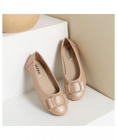 Women's Comfortable Flat Shoes - Round Toe Classic Cute Bow Metal Buckle Slip on Ballet Flats Gold $13.25 Flats