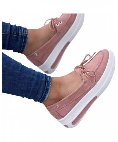 Solid Shoes Platform Casual Ladies Wedge Color Fashion Lace-Up Suede Women's Casual Brown Womens Shoes Casual (Pink, 8) 7.5 P...