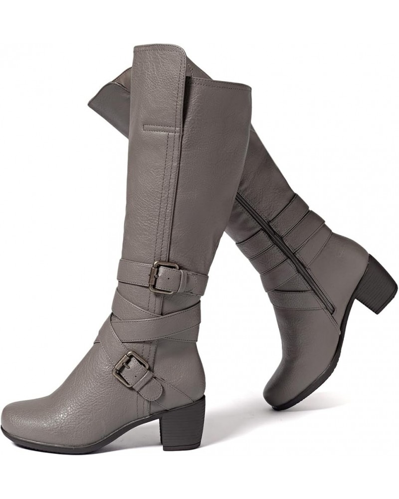 Women's Knee High Boots with Chunky Heel, Pointed Toe, Comfortable and Fashionable for Fall and Winter Wear For Women. Taupe ...