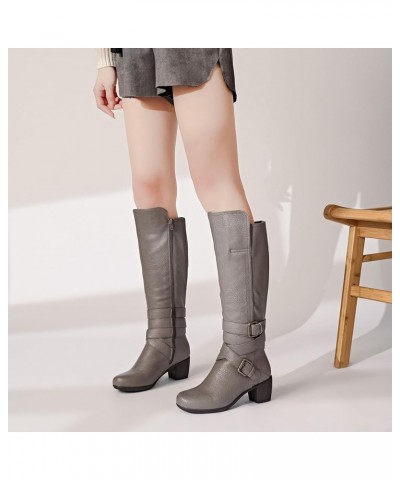 Women's Knee High Boots with Chunky Heel, Pointed Toe, Comfortable and Fashionable for Fall and Winter Wear For Women. Taupe ...