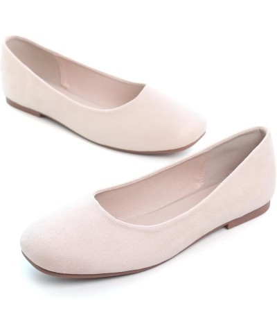 Ballets Flats for Women Square Toe Slip on Comfortable Flat Shoes Walking Dress Flats Loafers A Apricot $17.70 Flats