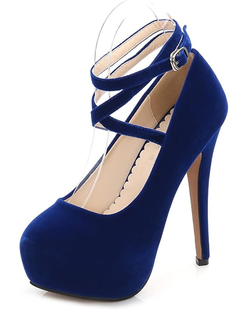 Women's Ankle Strap Close Toe High Stiletto Platform Heel Pumps Party Dress Sexy High Heels Suede Strappy Cross Ankle Strap S...