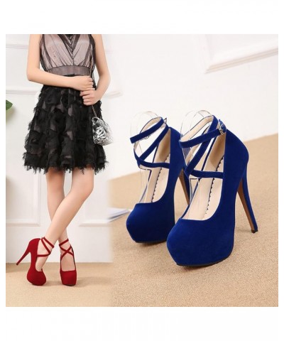 Women's Ankle Strap Close Toe High Stiletto Platform Heel Pumps Party Dress Sexy High Heels Suede Strappy Cross Ankle Strap S...