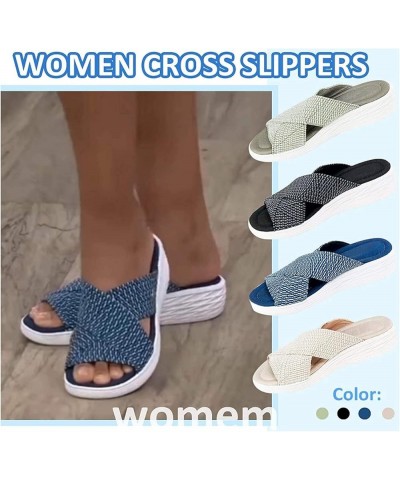 Stretch Cross Orthotic Slide Sandals for Women Indoor Outdoor, Summer Beach Wedge Platform Slippers Open Toe Heeled Non-Slip ...