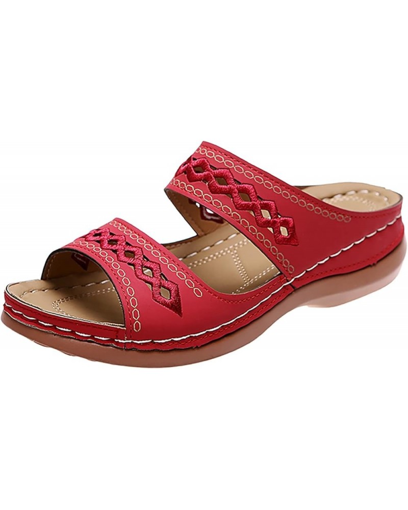 Summer Sandals for Women 2024 Arch Support Sandals Summer Casual Orthotic Sandals Flip Flops Z01-red-womens Sandals Comfortab...