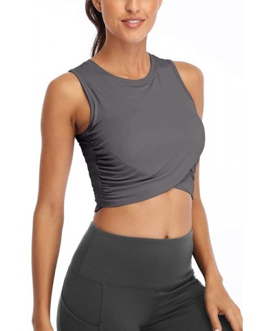 Workout Slim Tops Cropped Shirts Women Tops Fit Blouse Crop Sanutch Dance Women's Blouse Long Sleeve Running Tee Dark Gray $1...