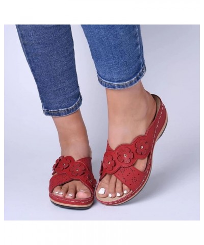 Sandals Women, Women'S Wedged Sandals, Thick Soled Slip On Sandals Dressy Summer Comfortable Casual Sandals Flower Hollowed O...