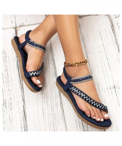 Women Flats sandalias Mujer Size 12 Flats For Women Wide Width Womens Strappy sandals Platform sandals Womens Ballet F D-blue...