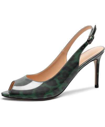 Women's Slingback Peep Toe High Heel Pumps Stiletto Heel Shoes for Party Wedding Evening Night 3.5 Inch Leopard Green $29.59 ...