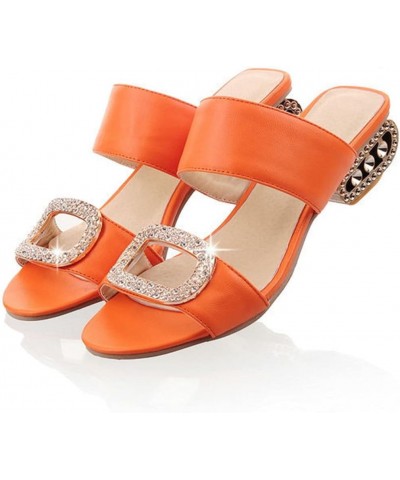 Ladies Chunky Heel Rhinestone Summer Sandals Low Heel Square Root Ladies Slippers Orange 36 $29.05 Sandals