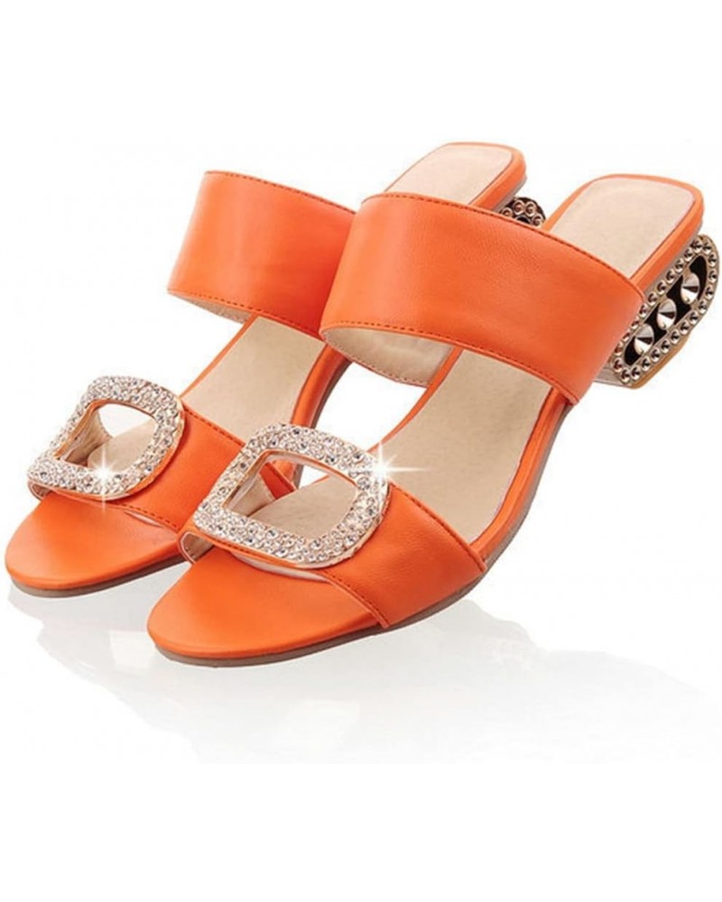 Ladies Chunky Heel Rhinestone Summer Sandals Low Heel Square Root Ladies Slippers Orange 36 $29.05 Sandals