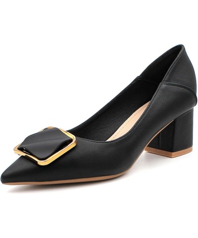 High Chunky Heel Fashion Pointed-Toe Pumps for Women's Elegant Slip on Vegan Leather Pump Shoes for Meeting Dating Black $23....