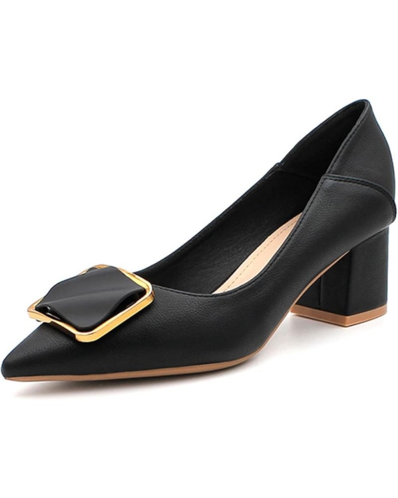 High Chunky Heel Fashion Pointed-Toe Pumps for Women's Elegant Slip on Vegan Leather Pump Shoes for Meeting Dating Black $23....