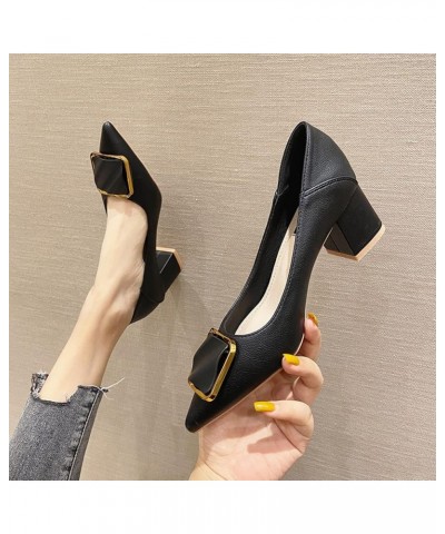 High Chunky Heel Fashion Pointed-Toe Pumps for Women's Elegant Slip on Vegan Leather Pump Shoes for Meeting Dating Black $23....