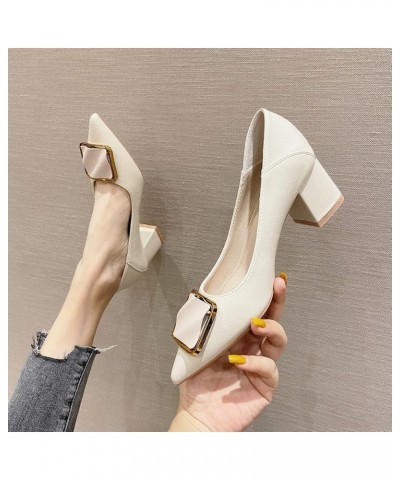 High Chunky Heel Fashion Pointed-Toe Pumps for Women's Elegant Slip on Vegan Leather Pump Shoes for Meeting Dating Black $23....