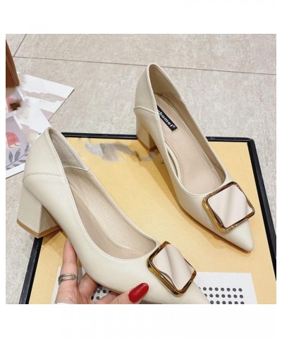 High Chunky Heel Fashion Pointed-Toe Pumps for Women's Elegant Slip on Vegan Leather Pump Shoes for Meeting Dating Black $23....