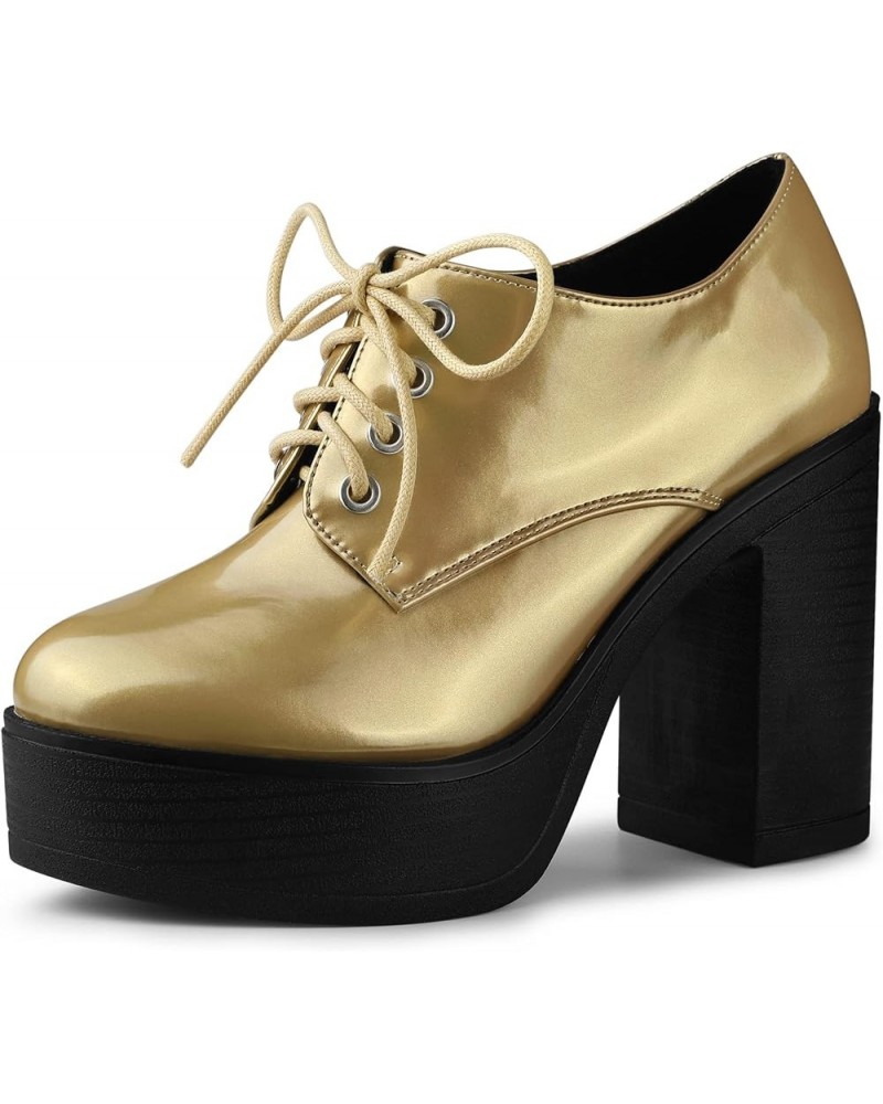 Women's Platform Lace Up Chunky Heel Ankle Boots Gold $24.38 Boots