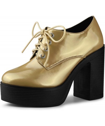 Women's Platform Lace Up Chunky Heel Ankle Boots Gold $24.38 Boots