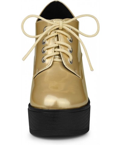 Women's Platform Lace Up Chunky Heel Ankle Boots Gold $24.38 Boots