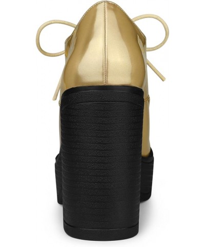 Women's Platform Lace Up Chunky Heel Ankle Boots Gold $24.38 Boots