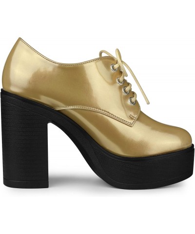 Women's Platform Lace Up Chunky Heel Ankle Boots Gold $24.38 Boots