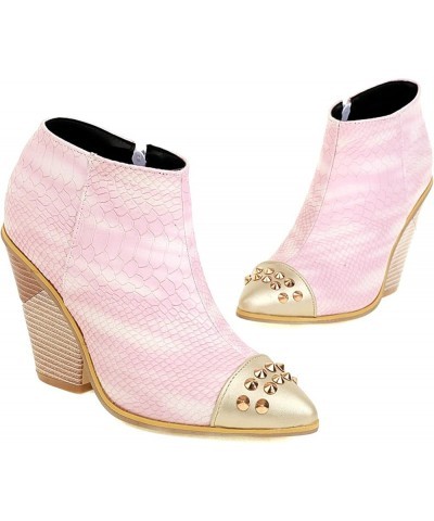 Women's Pointed Toe Ankle Boots with Side Zipper Pink $25.19 Boots