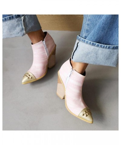 Women's Pointed Toe Ankle Boots with Side Zipper Pink $25.19 Boots