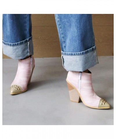 Women's Pointed Toe Ankle Boots with Side Zipper Pink $25.19 Boots