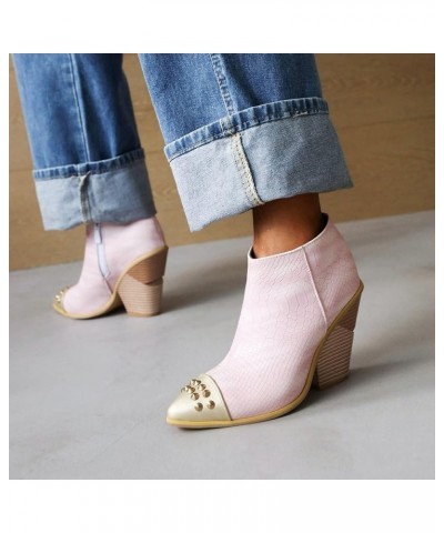 Women's Pointed Toe Ankle Boots with Side Zipper Pink $25.19 Boots