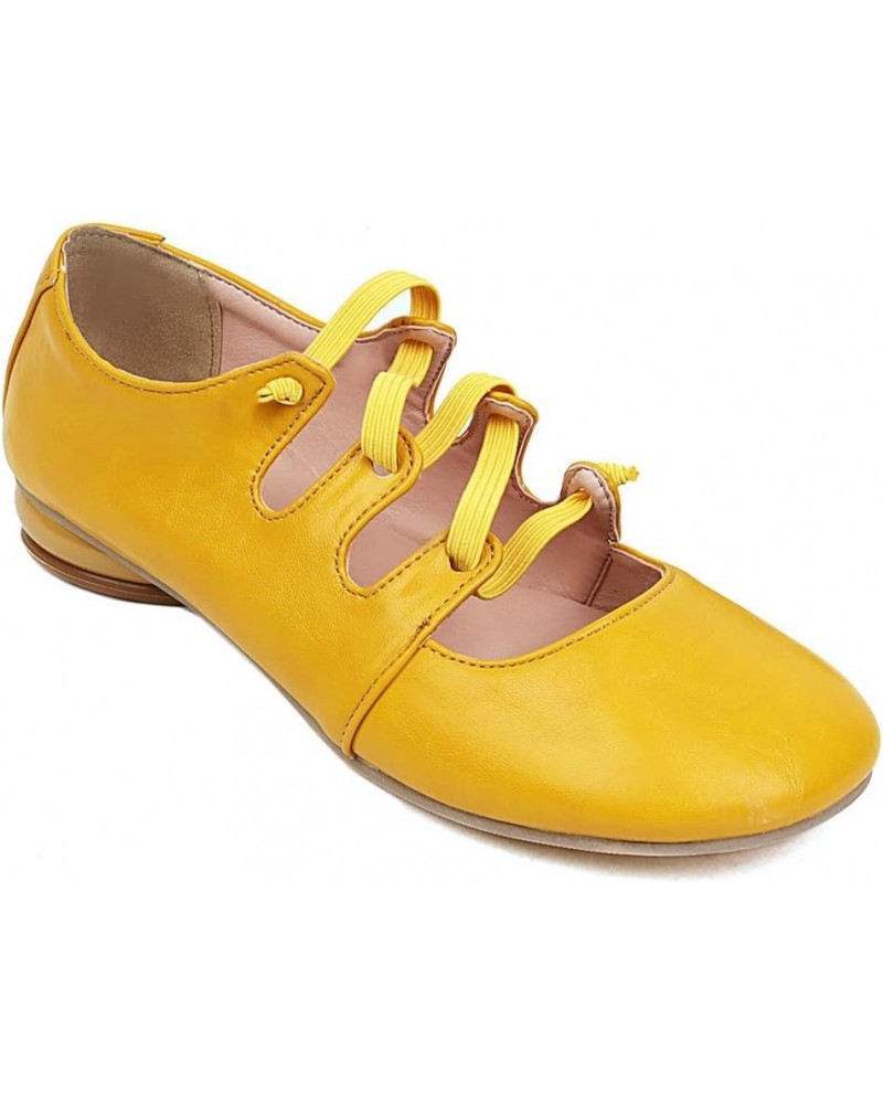 Women's Girls Mary Janes Ballet Flats Round Toe Comfort Elastic Slip On Ballerina Dress Walking Shoes Yellow $22.68 Flats