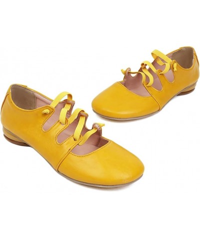 Women's Girls Mary Janes Ballet Flats Round Toe Comfort Elastic Slip On Ballerina Dress Walking Shoes Yellow $22.68 Flats