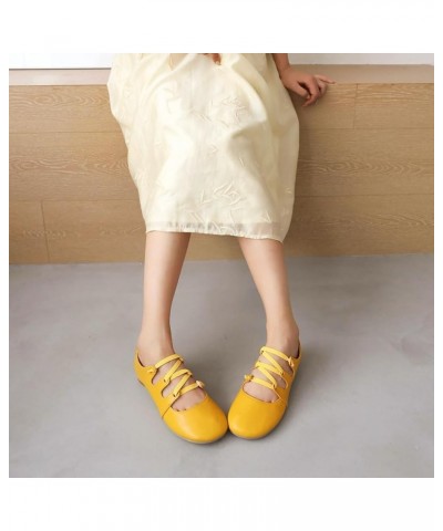 Women's Girls Mary Janes Ballet Flats Round Toe Comfort Elastic Slip On Ballerina Dress Walking Shoes Yellow $22.68 Flats