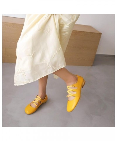 Women's Girls Mary Janes Ballet Flats Round Toe Comfort Elastic Slip On Ballerina Dress Walking Shoes Yellow $22.68 Flats