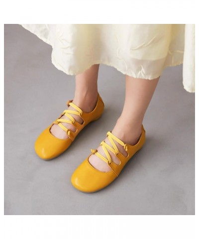 Women's Girls Mary Janes Ballet Flats Round Toe Comfort Elastic Slip On Ballerina Dress Walking Shoes Yellow $22.68 Flats