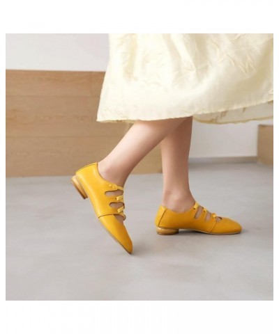 Women's Girls Mary Janes Ballet Flats Round Toe Comfort Elastic Slip On Ballerina Dress Walking Shoes Yellow $22.68 Flats