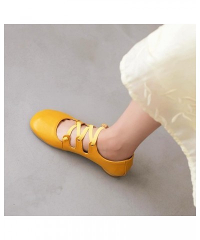 Women's Girls Mary Janes Ballet Flats Round Toe Comfort Elastic Slip On Ballerina Dress Walking Shoes Yellow $22.68 Flats